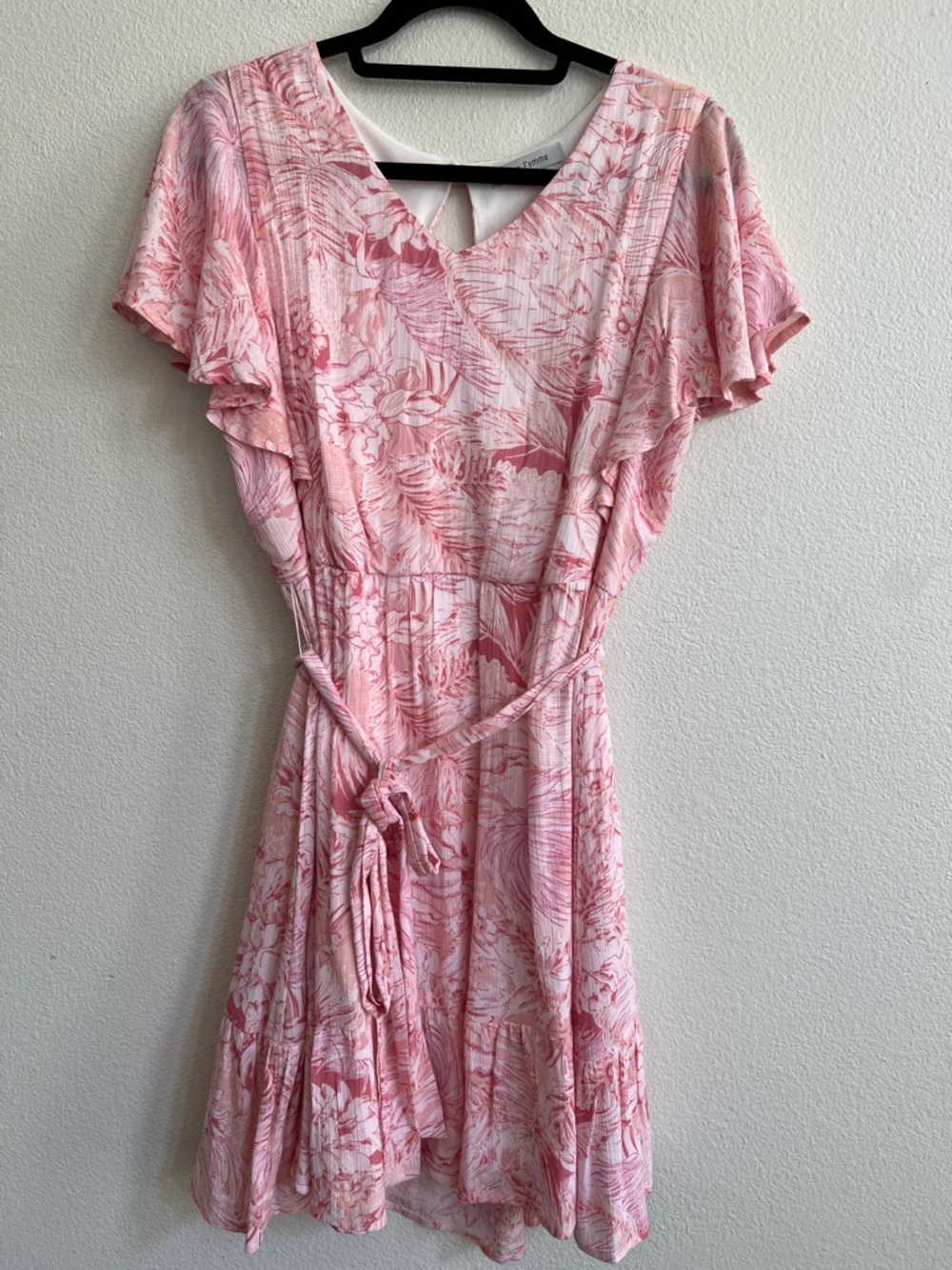 CES FEMME Flutter Sleeves Ruffled Mini Dress Floral Pastel Pink/White Size M